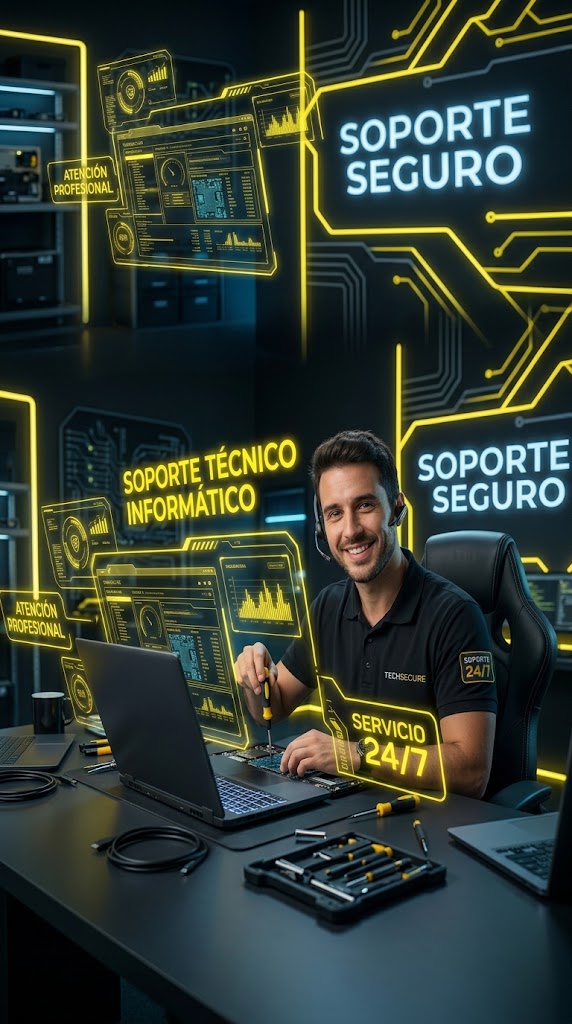Técnico de TecniSoporte360 reparando una computadora a domicilio en Caracas